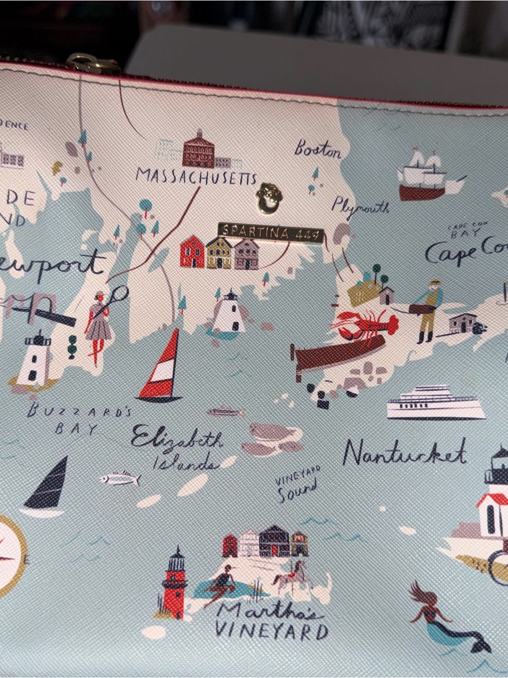Spartina 449 Light Blue Coastal Map Zip Pouch with Nautical Illustrations